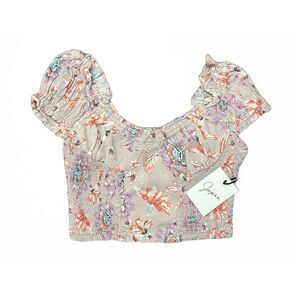 Japna Women's Crop‎ Top Lavander Floral Pattern Cap Sleeve Stretch Size XS NWT